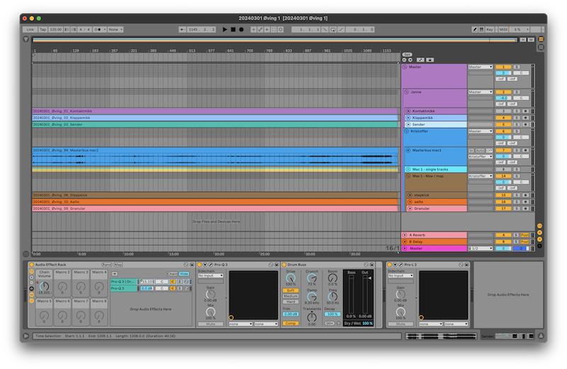 Screenshot of Ableton Live mix template for Øy